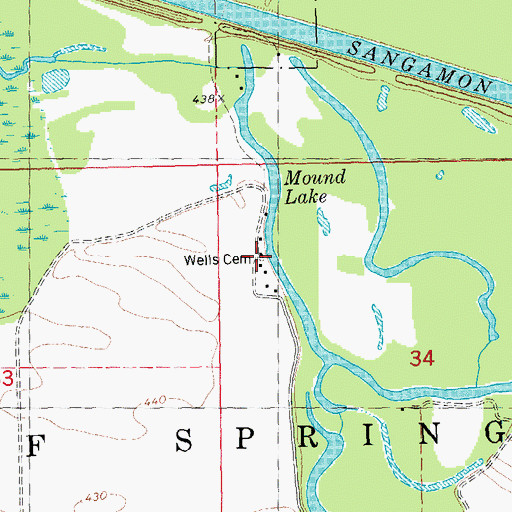 Topographic Map of Wells Cemetery, IL
