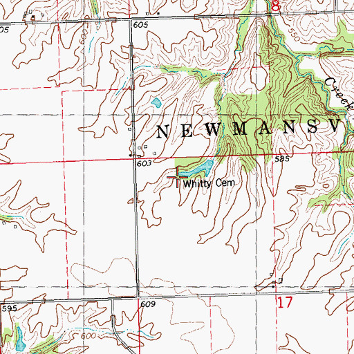 Topographic Map of Witty Cemetery, IL