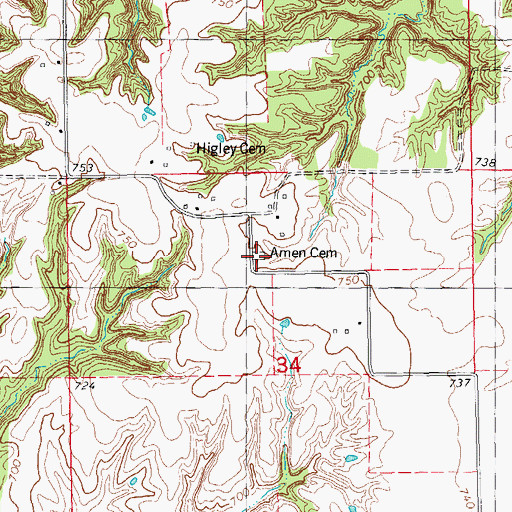 Topographic Map of Amen Cemetery, IL
