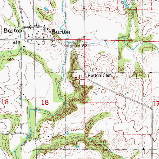 Topographic Map of Burton Cemetery, IL