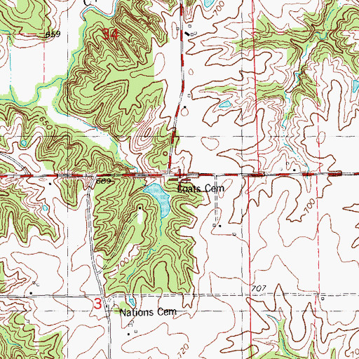 Topographic Map of Coats Cemetery, IL