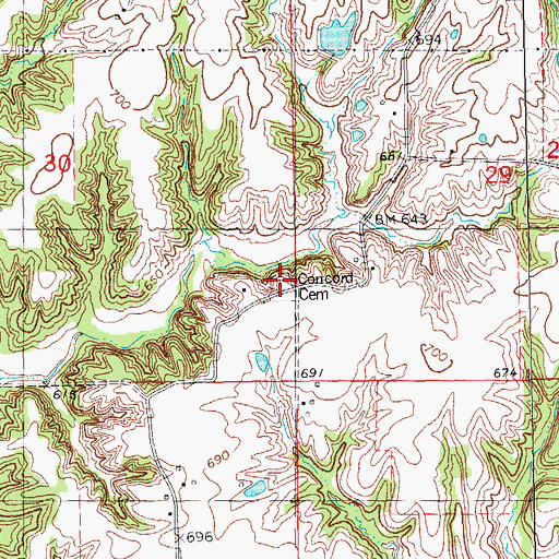 Topographic Map of Concord Cemetery, IL