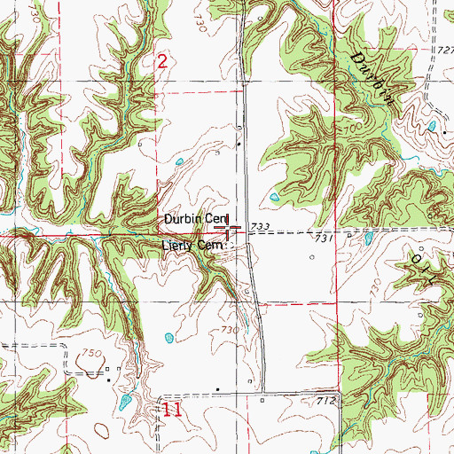 Topographic Map of Durbin Cemetery, IL