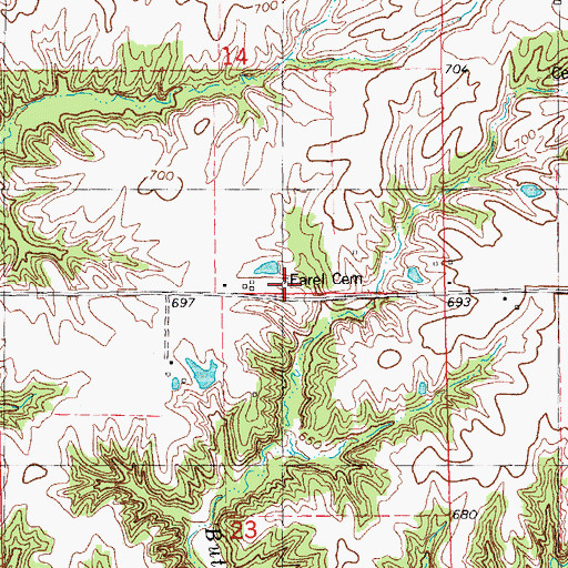 Topographic Map of Earel Cemetery, IL