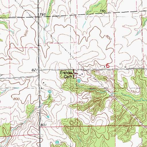 Topographic Map of Franks Cemetery, IL