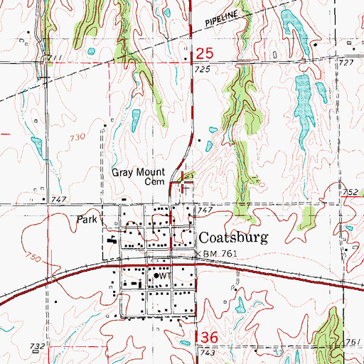 Topographic Map of Gray Mound Cemetery, IL