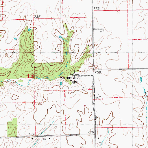 Topographic Map of Kimmons Cemetery, IL
