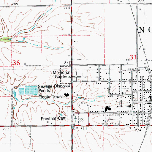 Topographic Map of Memorial Gardens, IL