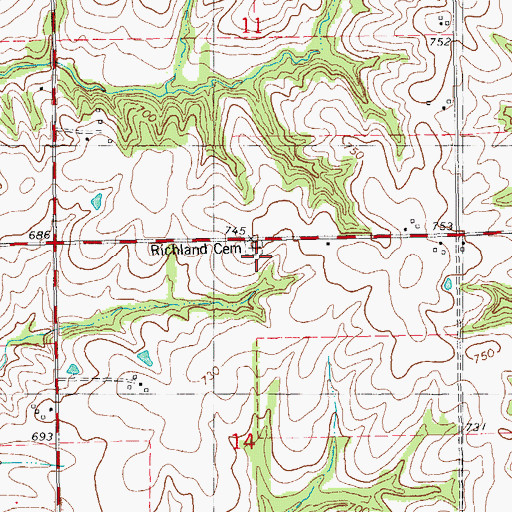 Topographic Map of Richland Cemetery, IL