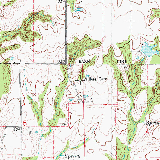 Topographic Map of Wilkes Cemetery, IL