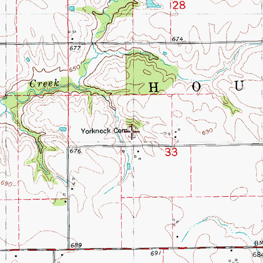 Topographic Map of York Neck Cemetery, IL