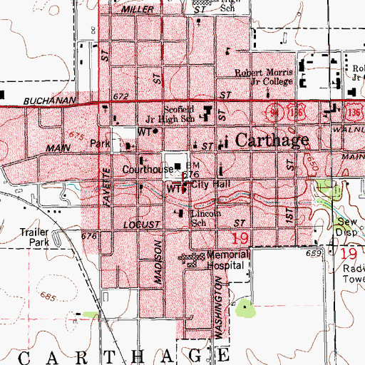 Topographic Map of Carthage City Hall, IL