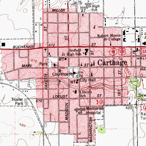 Topographic Map of Hancock County Courthouse, IL