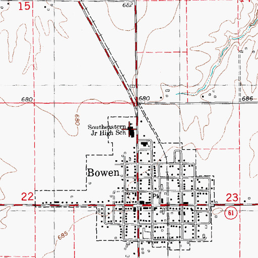 Topographic Map of Southeastern Junior High School, IL