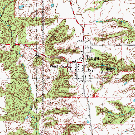 Topographic Map of West Tioga Cemetery, IL