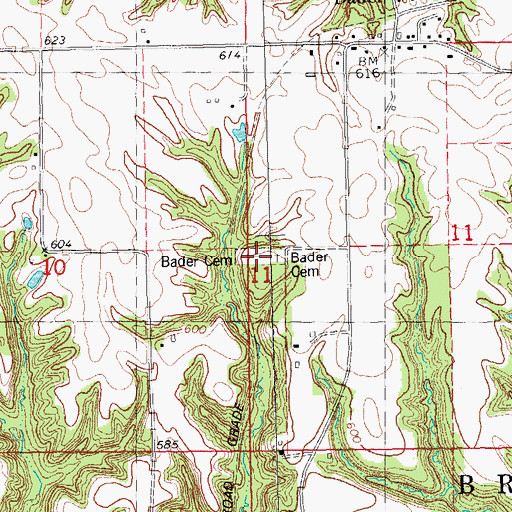 Topographic Map of Bader Cemetery, IL