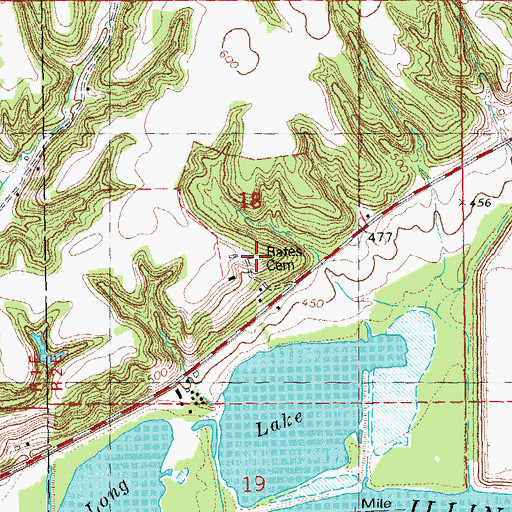 Topographic Map of Bates Cemetery, IL