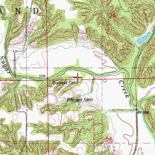 Topographic Map of Burress Cemetery, IL
