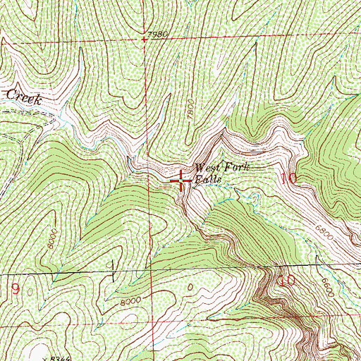 Topographic Map of West Fork Falls, CO