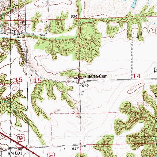 Topographic Map of Gillette Cemetery, IL