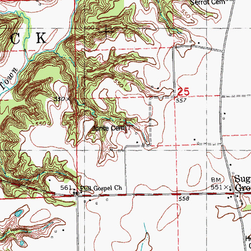 Topographic Map of Jonte Cemetery, IL