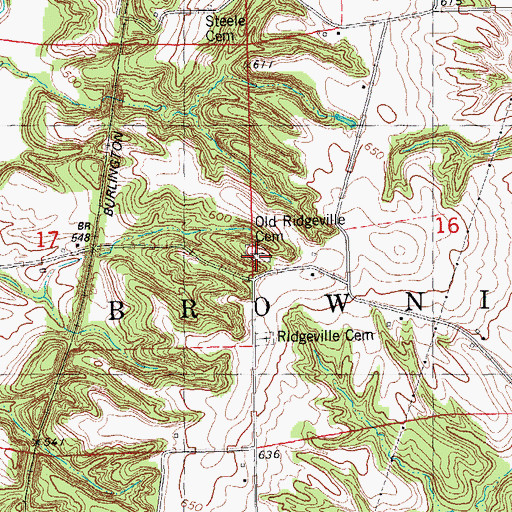 Topographic Map of Old Ridgeville Cemetery, IL