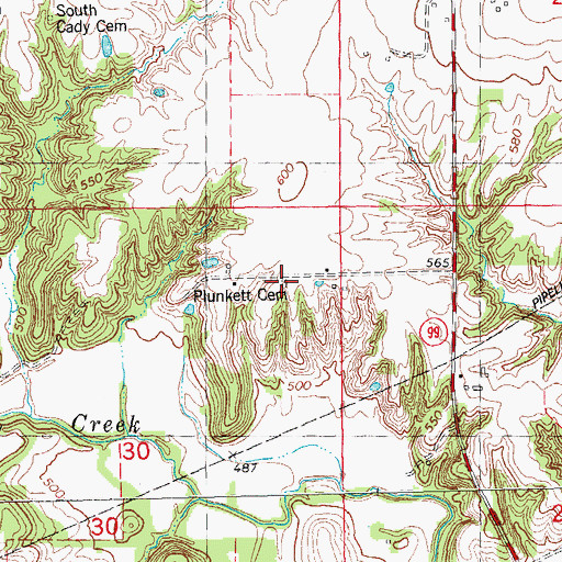 Topographic Map of Plunkett Cemetery, IL