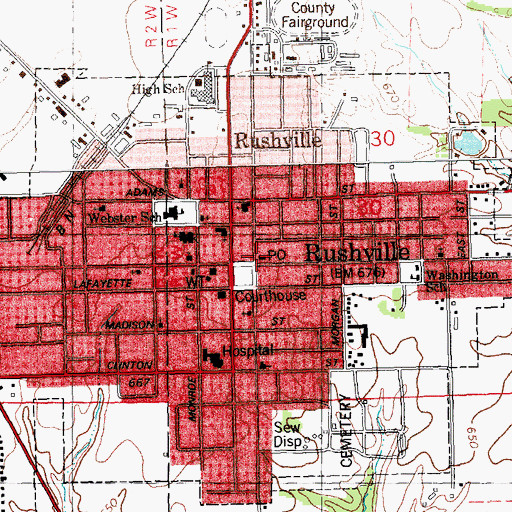 Topographic Map of Rushville Post Office, IL