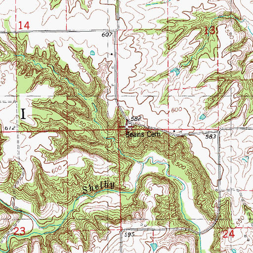 Topographic Map of Beans Cemetery, IL