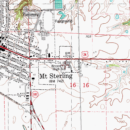 Topographic Map of Brown County High School, IL