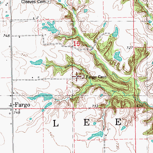 Topographic Map of Fargo Cemetery, IL