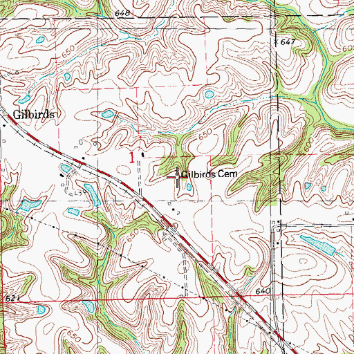 Topographic Map of Gilbirds Cemetery, IL