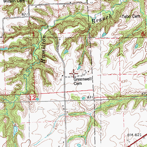 Topographic Map of Greenwell Cemetery, IL