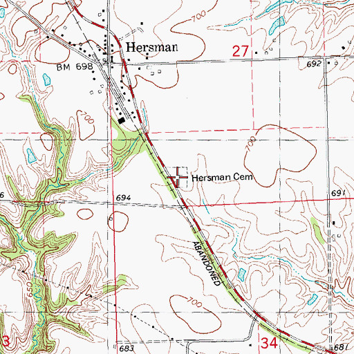 Topographic Map of Hersman Cemetery, IL