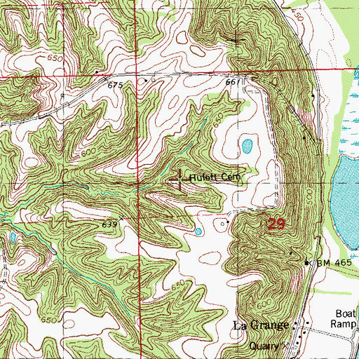 Topographic Map of Hulett Cemetery, IL