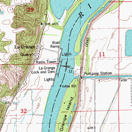 Topographic Map of La Grange Lock and Dam, IL