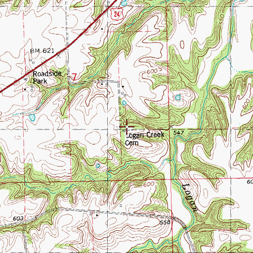 Topographic Map of Logan Creek Cemetery, IL