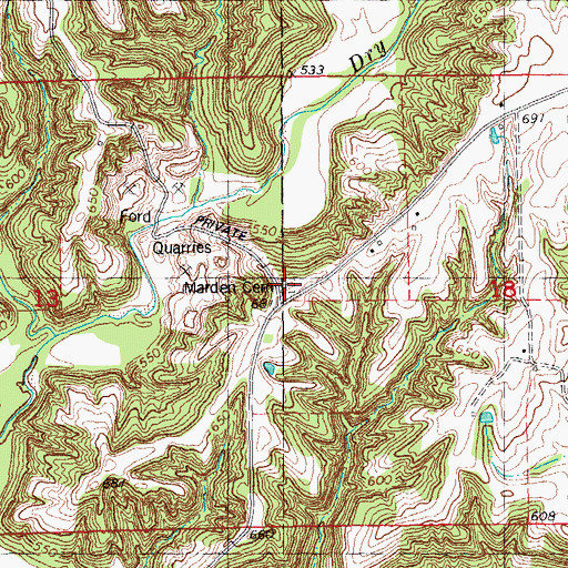 Topographic Map of Marden Cemetery, IL