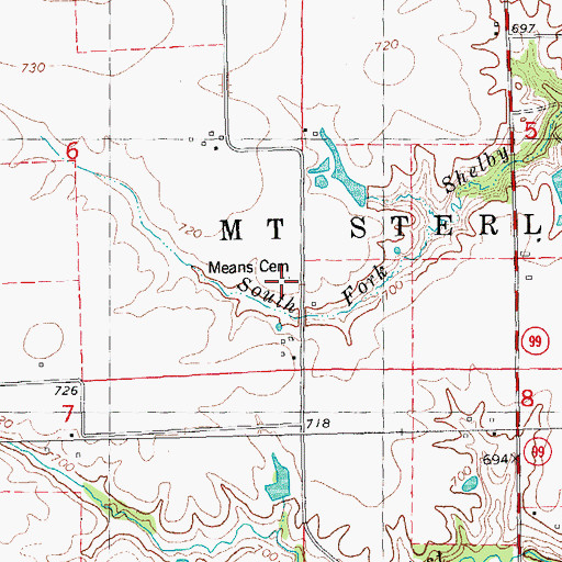 Topographic Map of Means Cemetery, IL