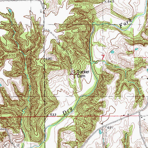 Topographic Map of Tucker Cemetery, IL
