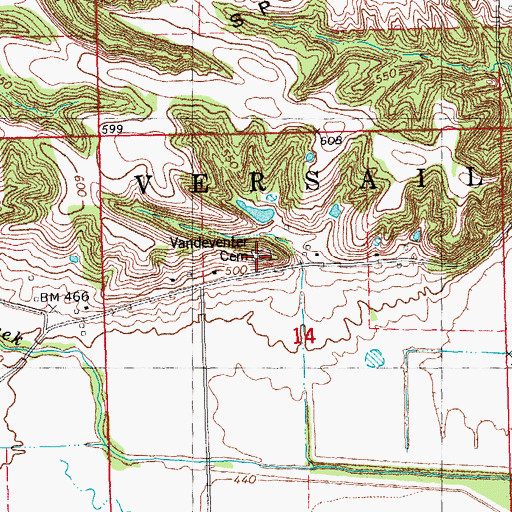 Topographic Map of Vandeventer Cemetery, IL