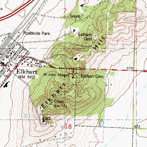 Topographic Map of Elkhart Cemetery, IL