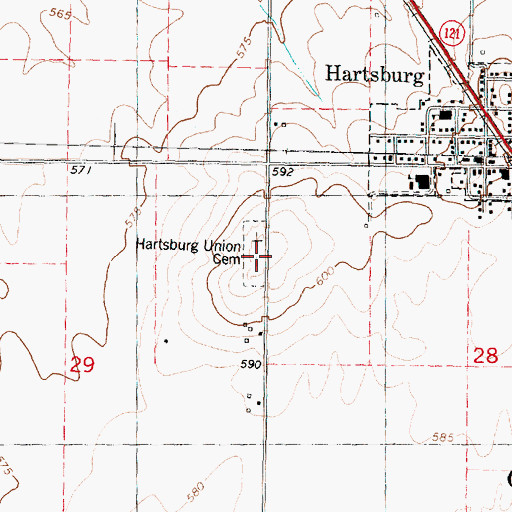 Topographic Map of Hartsburg Union Cemetery, IL