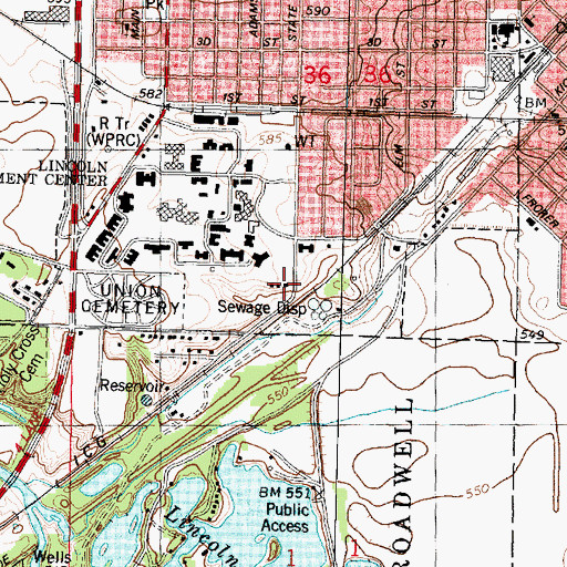 Topographic Map of Lincoln Developmental Center, IL