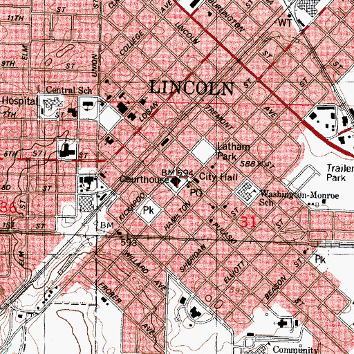 Topographic Map of Logan County Courthouse, IL