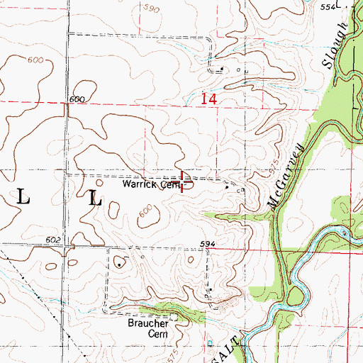Topographic Map of Warrick Cemetery, IL