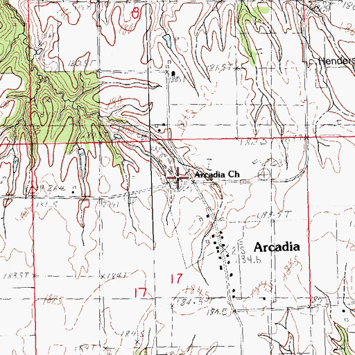 Topographic Map of Arcadia Church, IL