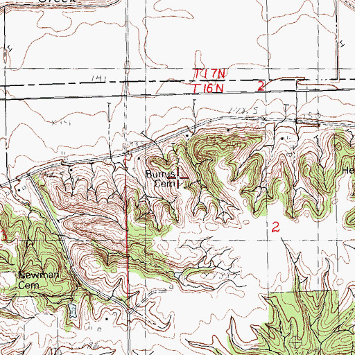 Topographic Map of Burrus Cemetery, IL