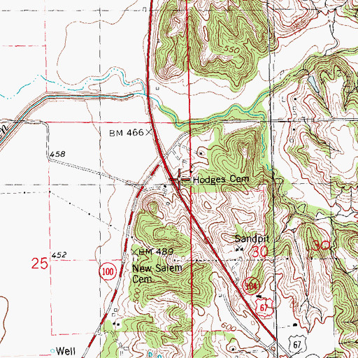 Topographic Map of Hodges Cemetery, IL