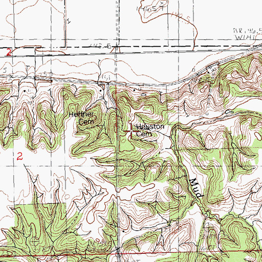 Topographic Map of Houston Cemetery, IL